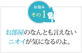 お部屋のなんとも言えない ニオイが気になるのよ。 お部屋のなんとも言えない ニオイが気になるのよ。